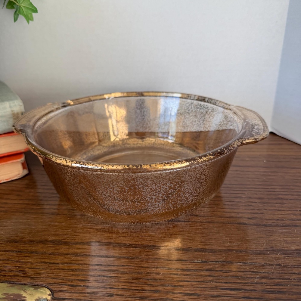 Vintage Anchor Hocking Fire-King 2-Quart Gold Fleck Round Dish Serving Bowl‎